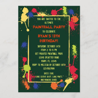 Paintball Birthday Party Invitation