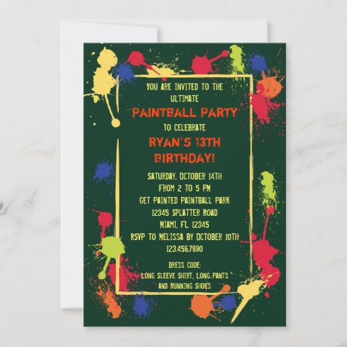 Paintball Birthday Party Invitation