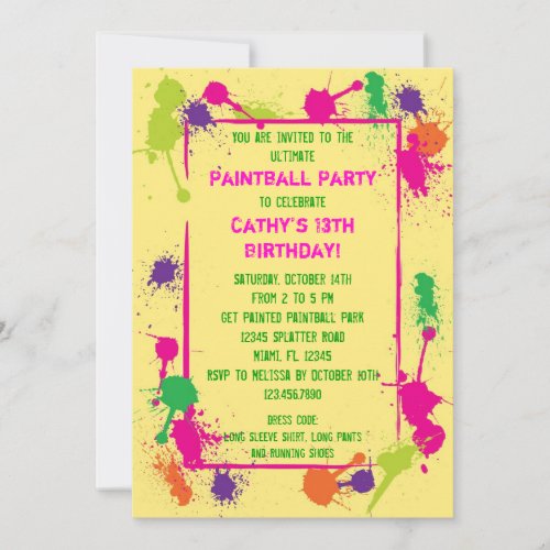 Paintball Birthday Party Invitation
