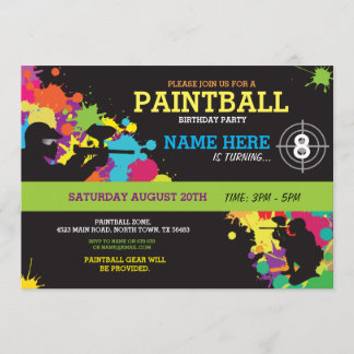 Paintball Birthday Party Invitation Fun Paint Ball