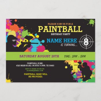 Paintball Birthday Party Invitation Fun Paint Ball by WOWWOWMEOW at Zazzle