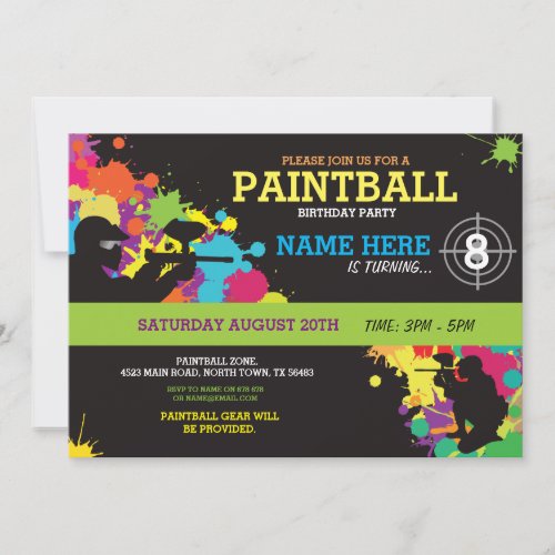 Paintball Birthday Party Invitation Fun Paint Ball