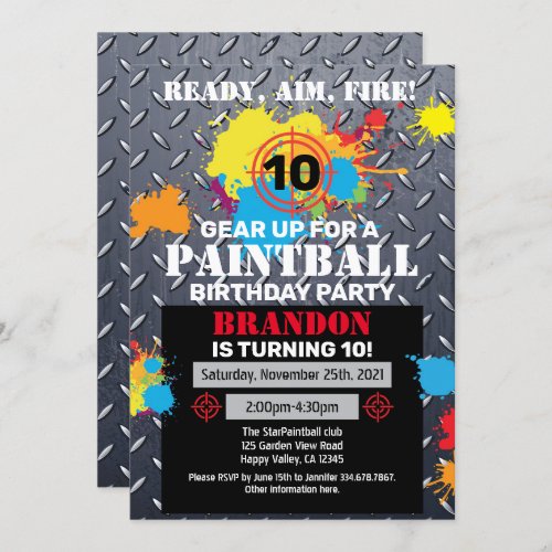 Paintball Birthday Party Invitation Kid Teen Adult