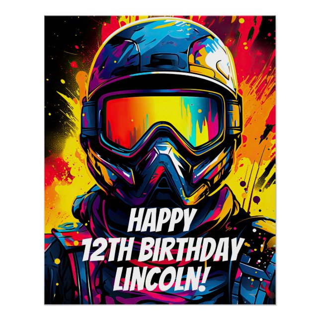 Paintball Birthday Party Personalized Poster (Front)