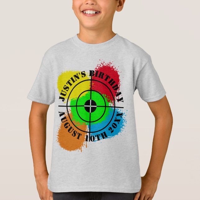 Paintball Birthday party t shirts for kids (Front)