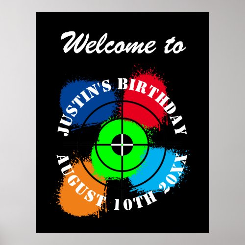 Paintball Birthday party theme welcome poster