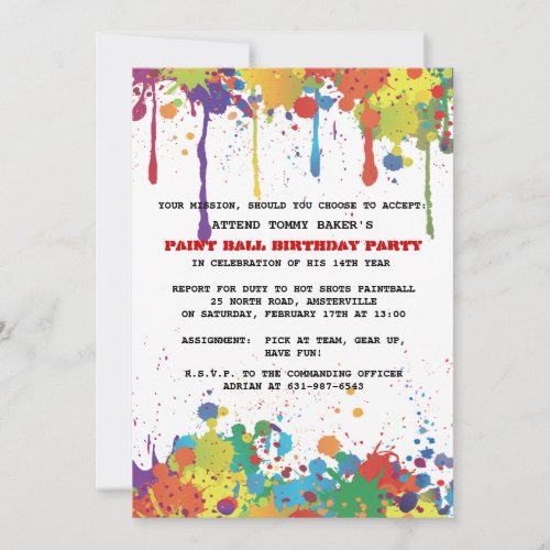 Paintball Colors Invitation