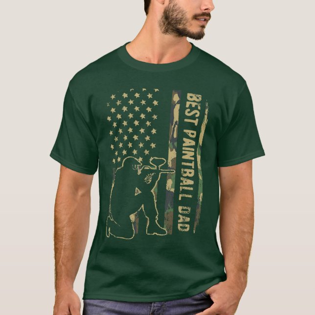 Paintball Dad Camoue American Flag Fathers Day Gif T-Shirt (Front)