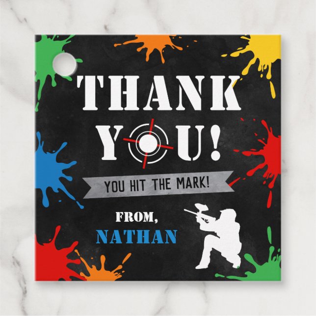 Paintball Favor Tag, Paintball Thank You Tag (Front)