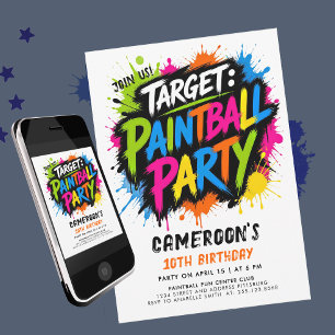 Paintball Fun Colorful Paint Typo Splatter Target  Invitation