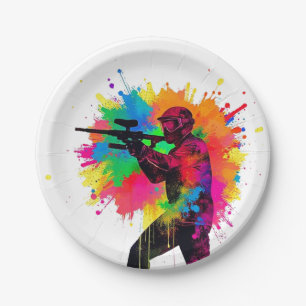 Paintball Gamer Colorful Design Paper Plates