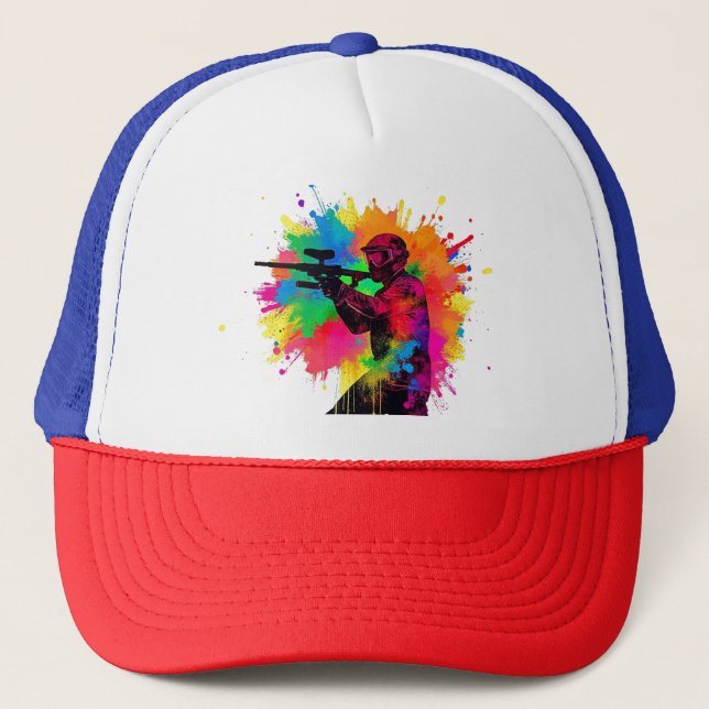Paintball Gamer Colorful Design Trucker Hat (Front)