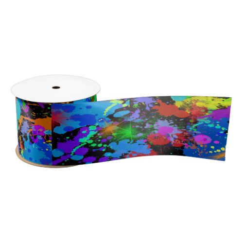 Paintball Neon Splatter Colorful  Satin Ribbon