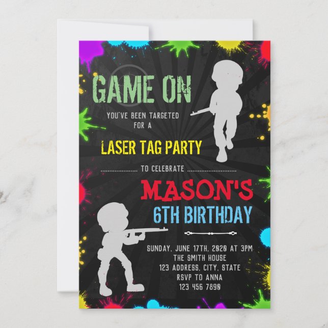 Paintball party birthday invitation (Front)