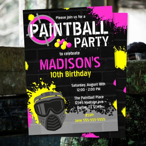 Paintball Party Birthday Invitation Paint Splatter