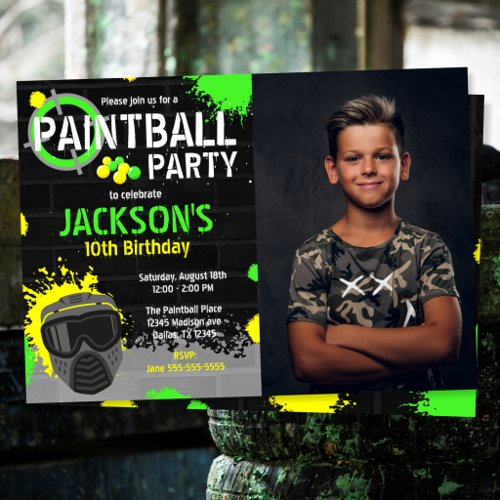 Paintball Party Birthday Invitation with Photo
