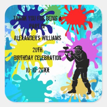 Paintball Party Square Sticker by shm_graphics at Zazzle