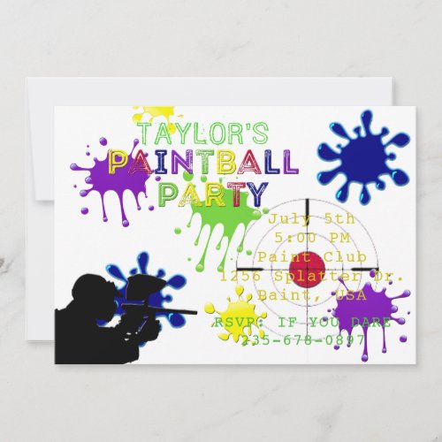 Paintball Party White Splat Invitation