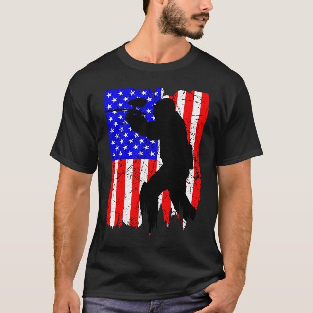 Paintball Patriotic Player Paintballer Air Gun Pai T-Shirt (Front)