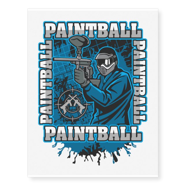 Paintball Player Blue Team Temporary Tattoos (Front)