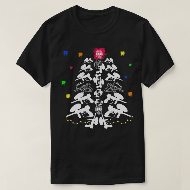 Paintball Player Christmas Tree T-Shirt (Design Front)