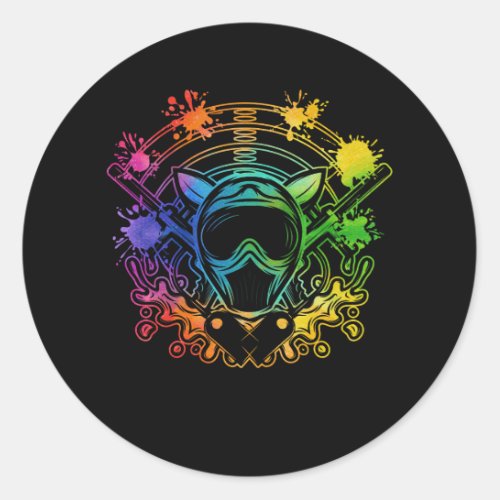 Paintball Player Paint Shooting Paintballer Air Gu Classic Round Sticker