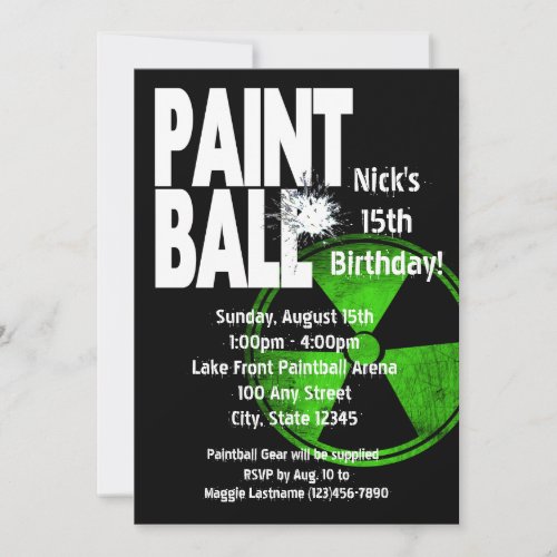 Paintball Radio Active Birthday Invitation