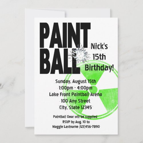 Paintball Radio Active Birthday Invitation