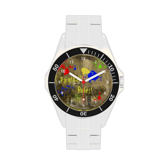 Paintball Rules Text on Grungy Brown Wall Wristwatch