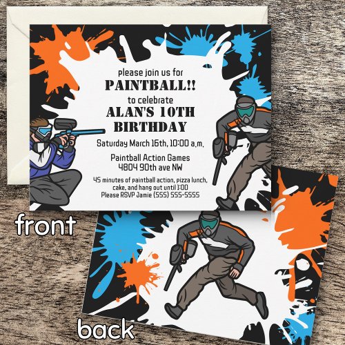 Paintball Theme Birthday Party Kid Invitation