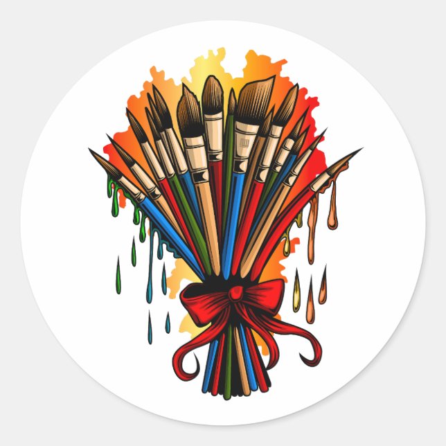 Paintbrush Bouquet Classic Round Sticker (Front)