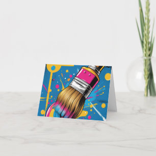 Paintbrush drawing colorful ink stroke thank you card