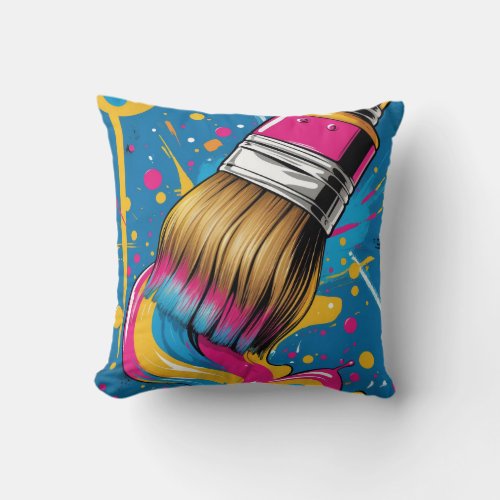Paintbrush drawing colorful ink stroke throw pillow