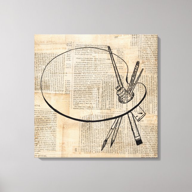 Paintbrush & Paint Palette Vintage Art Canvas Print (Front)
