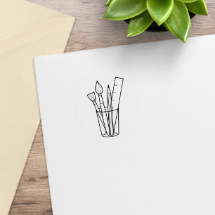 Paintbrush Pencil Ruler Art Craft Supplies 2 Rubber Stamp