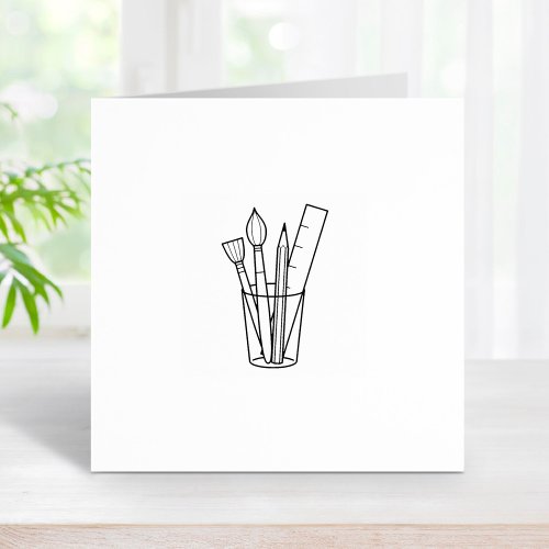 Paintbrush Pencil Ruler Art Craft Supplies 2 Rubber Stamp