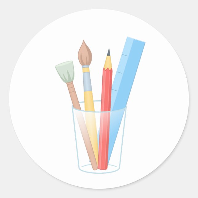 Paintbrush Pencil Ruler Art Craft Supplies Classic Round Sticker (Front)