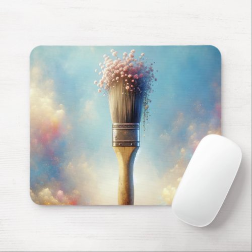 Paintbrush With Pink Babys Breath Mouse Pad