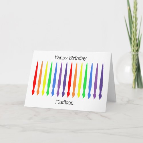 Paintbrushes rainbow colours happy birthday card