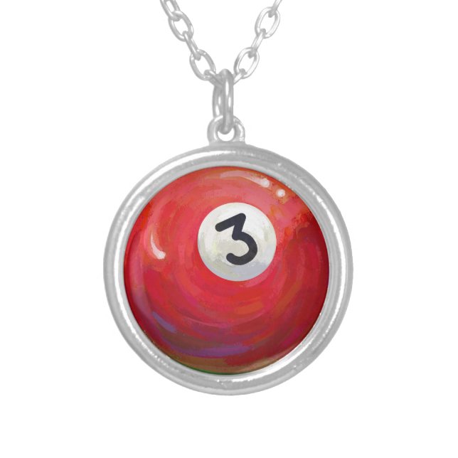 Painted 3 Pool Ball Pattern Silver Plated Necklace (Front)