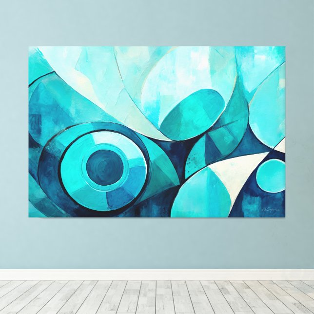 Painted abstract art in Blue 02 Canvas Print (Insitu(Wood Floor))