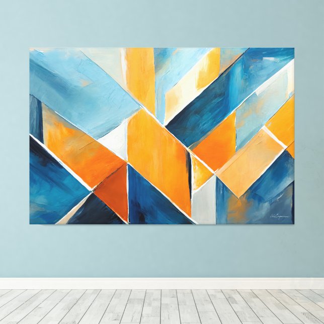 Painted abstract art in Blue orange  Canvas Print (Insitu(Wood Floor))