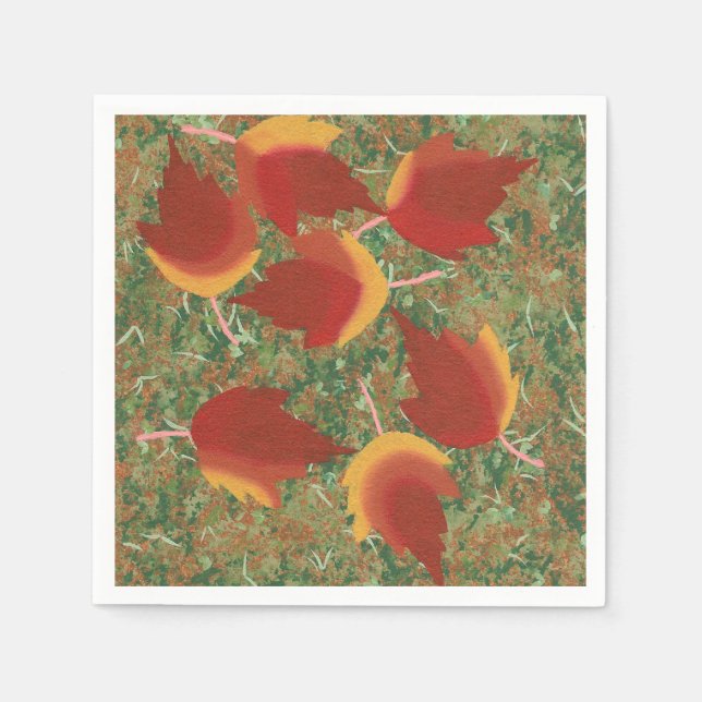 Painted Abstract Autumn Leaves Paper Napkins (Front)