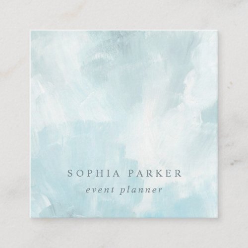 Painted Abstract  Elegant Minimalist Blue Square Business Card