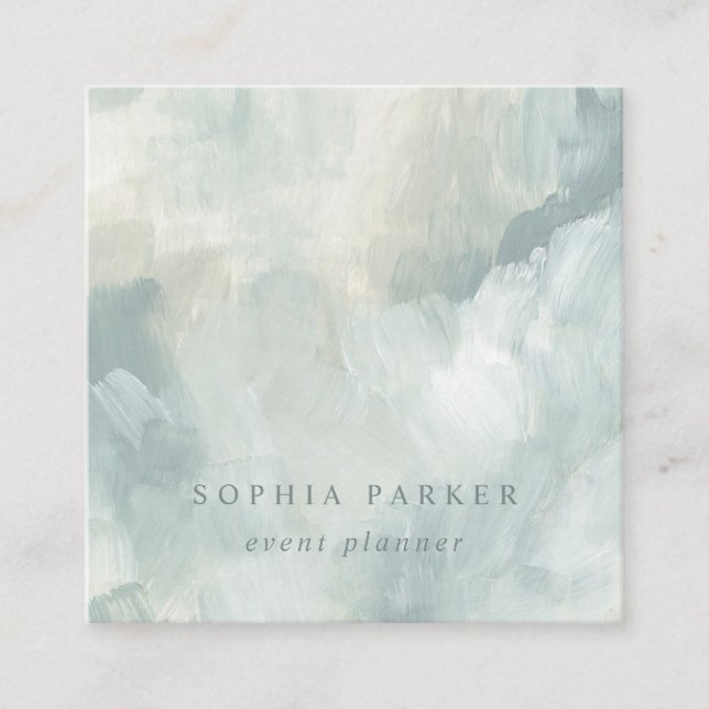 Painted Abstract | Elegant Minimalist Green Square Business Card (Front)