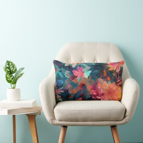 Painted Abstract Floral Giant Mums Lumbar Pillow