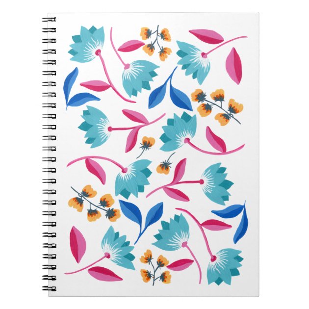 5.5x7.25 Castlefield Mirrored Floral Abstract Flowers Softcover Spiral Notebook