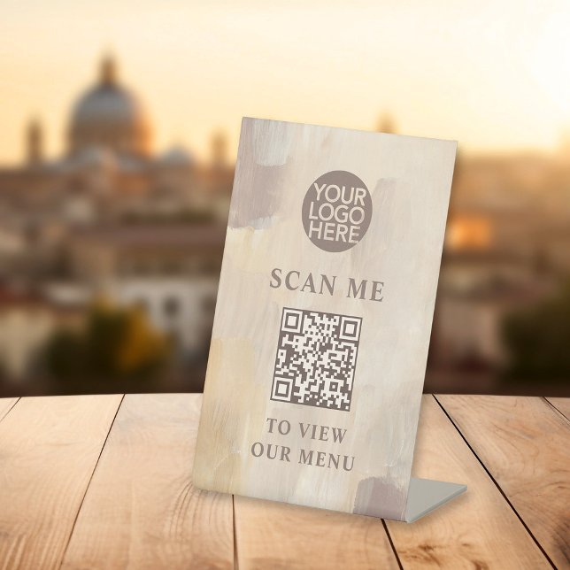 Painted Abstract Logo and QR Code Contactless Menu Pedestal Sign (Creator Uploaded)