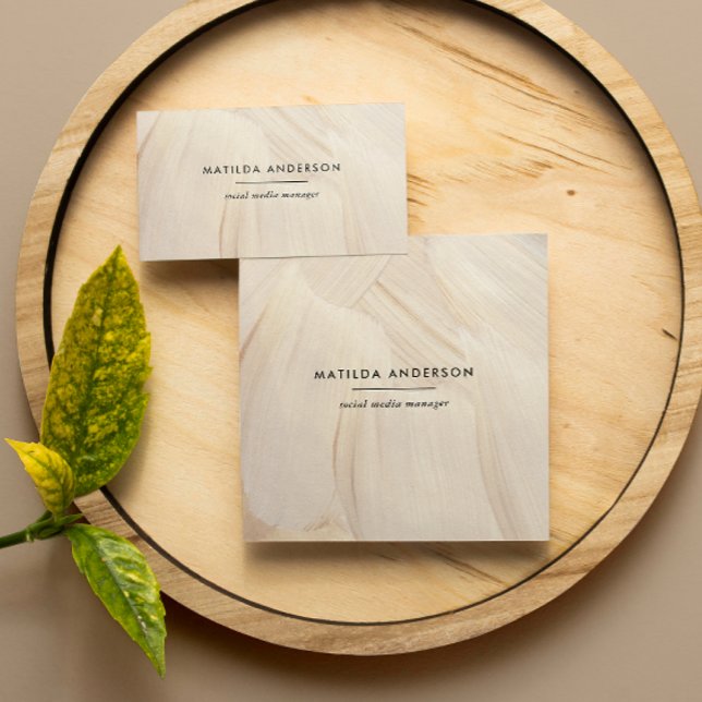 Painted Abstract Natural Elegant Neutral Simple Square Business Card (Creator Uploaded)