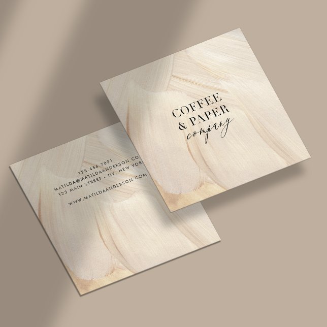 Painted Abstract Natural Elegant Neutral  Square Business Card (Creator Uploaded)